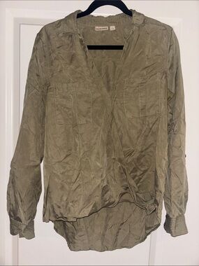 HOLDING HORSES Olive Green Wrap-Style Button Down Shirt